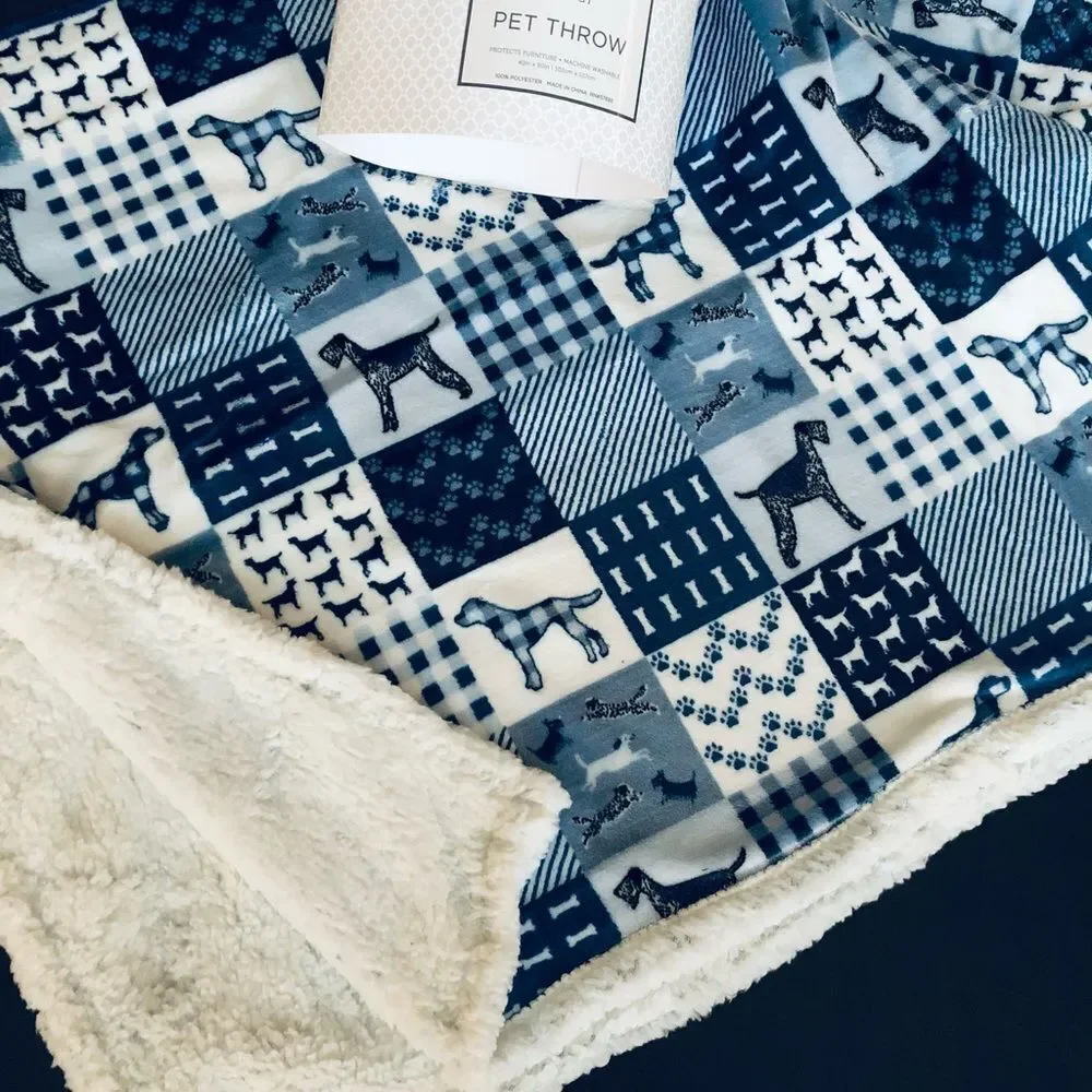 Plush Sherpa Dog Patchwork Pet Throw Blanket